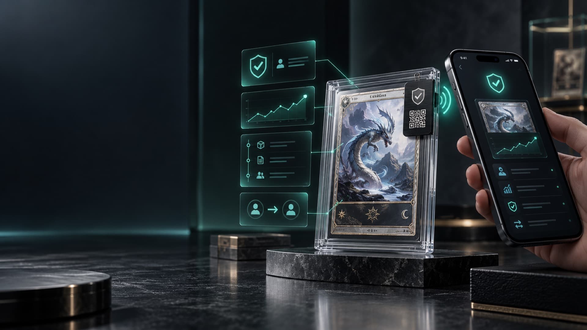 A phone scanning a tagged collectible card