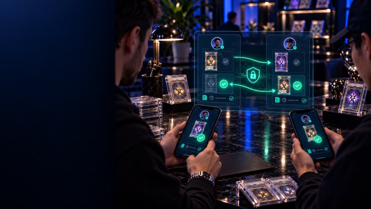 Digital ownership of cards transferring between two collectors' portfolios
